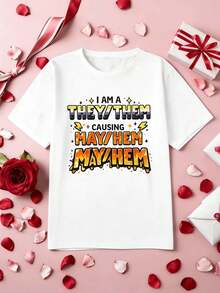 T-shirt unisexe à imprimé graphique, décontracté, en coton doux, col rond, coupe confortable, idéal pour le printemps, le streetwear et le style hip-hop. - Blanc - Voir 2