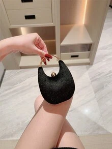 1 pièce Sac à main élégant avec décoration de cristal en velours noir, portefeuille mode automne/hiver 2025 avec bandoulière métallique, convient pour rouge à lèvres et bijoux, utilisable pour soirée, mariage, bal, Saint-Valentin, ne peut pas contenir de smartphone - Noir - Voir 13