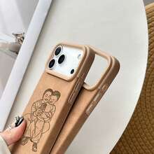 Customized Soft Leather Phone Case With Line Art Design, Compatible With IPhone 17/16/15/14/13/12/11 Pro Max And Plus Series, Lens Protection, Anti-Fall And Wear-Resistant, UV Printing Technology, Handwritten Brush Style, Perfect Gift For Birthday And Anniversary - Khaki - View 7