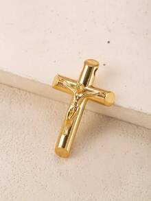 1个18K镀金不锈钢实心十字架吊坠，男女皆宜的优雅吊坠，可用于DIY项链耳环首饰制作，日常佩戴礼物 - 金色 - 查看 7