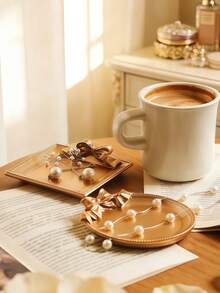 1件套奢华蝴蝶结装饰首饰托盘套装 - 优雅金/银金属收纳盘，适用于梳妆台、衣柜和浴室 | 多形状（圆形/方形）装饰托盘，可放置耳环、戒指、项链和小件化妆品 - 彩色 - 查看 1