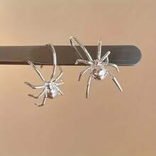 1 Pair Of Vintage Handmade Silver Spider Ear Hooks For Women, Unique And High-End, Fashionable Earrings. - Bạc - Xem 2
