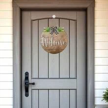 1pc 2D Flat [Brown Wreath Welcome Sign Decor], Front Door Welcome Sign, Brown Wreath Decor For Porch, Farmhouse, Home, Bar, Outdoor, Indoor Hanging Gift, Room Decor, Home Decor, All Year Round, No Electricity Required - Brown - View 3