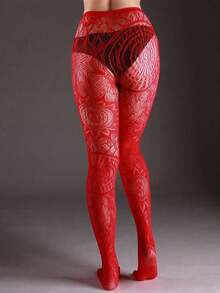 1pc Retro Tattoo Sexy Black Hollow Pattern Jacquard Stirrup Tights, Fishnet Pantyhose For Women - Multicolor - View 9