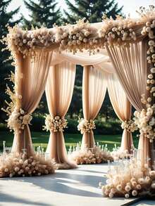 1/2-częściowa duża biała zasłona ślubna w kształcie łuku, lekka i zwiewna, szyfonowa, odpowiednia na romantyczne ceremonie, przyjęcia, imprezy, tła sceniczne, nowoczesne dekoracje z poliestru, przyjęcia urodzinowe, wesela, fotobudki, prezenty letnie, plaże, powrót do szkoły, artykuły szkolne, wystrój sali i wiele innych - Szampan - Zobacz 6