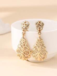 2pcs Middle Eastern Women's Fashion Jewelry Set, Necklace And Earrings, Hollow Carved, Dignified And Elegant, Bridal Wedding Set, Women's Ramadan Holiday Outfit Accessories - Gold - View 3