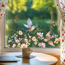 1pc Spring Floral & Bird Window Sticker, Made Of Static Cling Film With Butterfly & Bouquet Pattern, Suitable For Glass Surfaces, Reusable, Great For Kitchen Sliding Doors And Home Decor - Multicolor - View 9