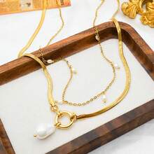 Fashionable Luxury Design Romantic Stackable Pearl Necklace, 18K Gold Plated Stainless Steel, Elegant Jewelry Gift For Valentine's Day - Gold - View 4