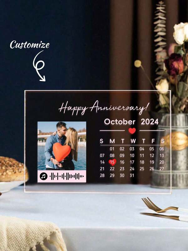1pc Customized Acrylic Plaque With Photo And Text, Personalized Gift For Boyfriend, Girlfriend, Anniversary, Decoration