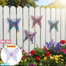 4 PEÇAS Decoração de Parede de Arte em Metal Vazado em Formato de Borboleta, Escultura de Parede de Arte em Ferro Vibrante e Resistente à Ferrugem de 16 cm, Ornamento Decorativo Suspenso para Jardim, Pátio, Quintal, Varanda, Cerca - Presente Perfeito para Família, Amigos, Inauguração e Dia das Mães - Estilo A - Visão 2