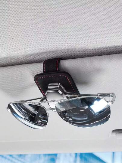 Car Sun Visor Glasses Holder – Suede & Metal Design, Built-In Sponge Protection, Card Slot For Parking Ticket, One-Hand Operation, Universal Fit Car Interior Sunglasses Clip