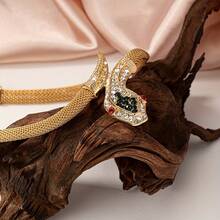 A Versatile European And American Style Snake-Shaped Necklace With Full Inlay - Golden - 查看 2