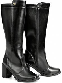 Lumiss Women's High-Top Boot With High Block Heel, Comfortable, Square Toe - 黑色 - 查看 4