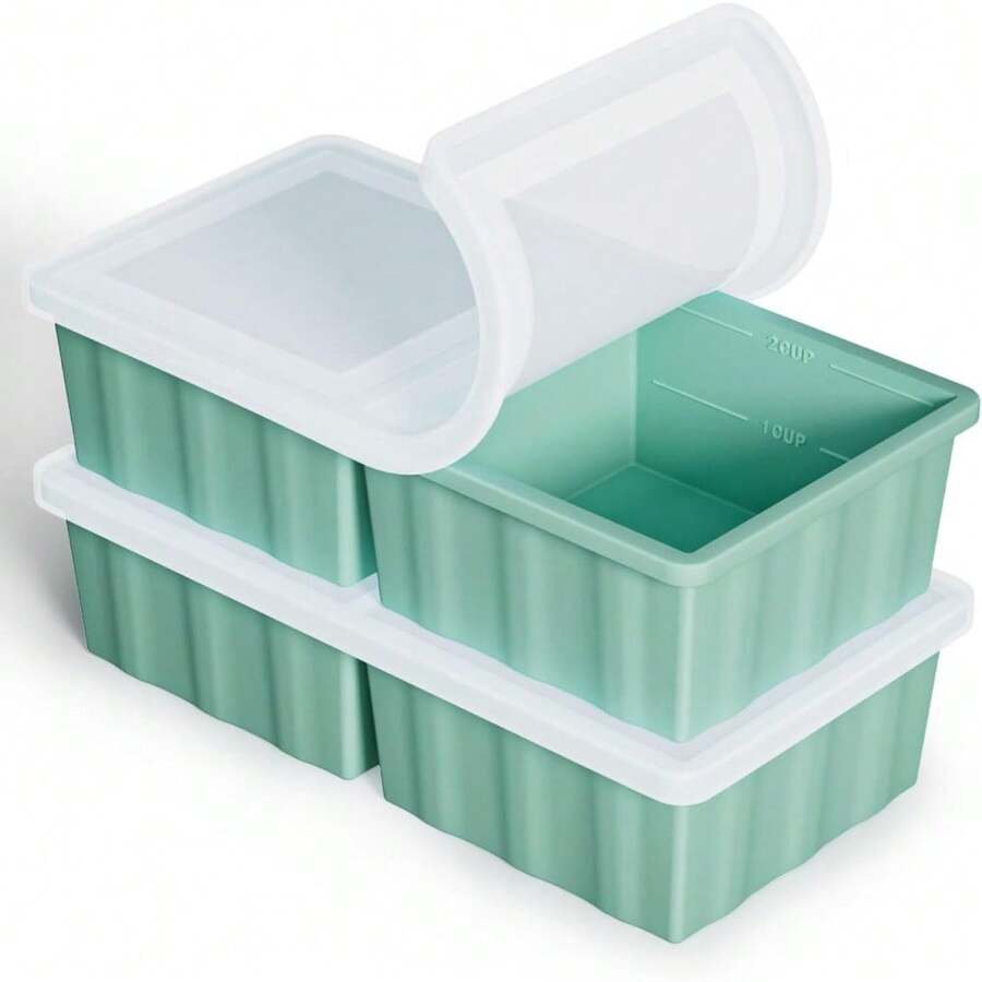 Silicone Meal Prep Friendly Ice Cube Maker With Lid For Soup Stock Portions 2 Pack Portable Freezer Trays - 綠色(2包裝) - 查看 1