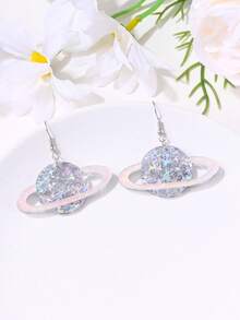 1对时尚简约创意星形亮片太空行星吊坠耳环，激光镂空亚克力耳坠，适合女性日常佩戴和参加派对，四季皆宜 - 耳環 - 查看 6