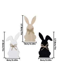 3件套复活节家居装饰，复活节兔子木质桌面摆件，三层托盘农舍风格装饰，礼品，黑色，复活节家居装饰，春季装饰，生日派对装饰，白色，原木色 - 彩色 - 查看 2