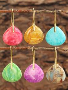 Colorful Imperial Stone Water Drop Earrings, Delicate Natural Stone Triangle Y2K Resort Earrings - Multicolor - View 3