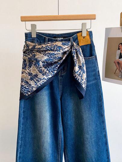 1pc Women's Blue Scarf, European & American Style Casual Bandana Headscarf 27.6in/70cm Square Neckerchief, Decorative Scarf, Party Gift, Waist Scarf