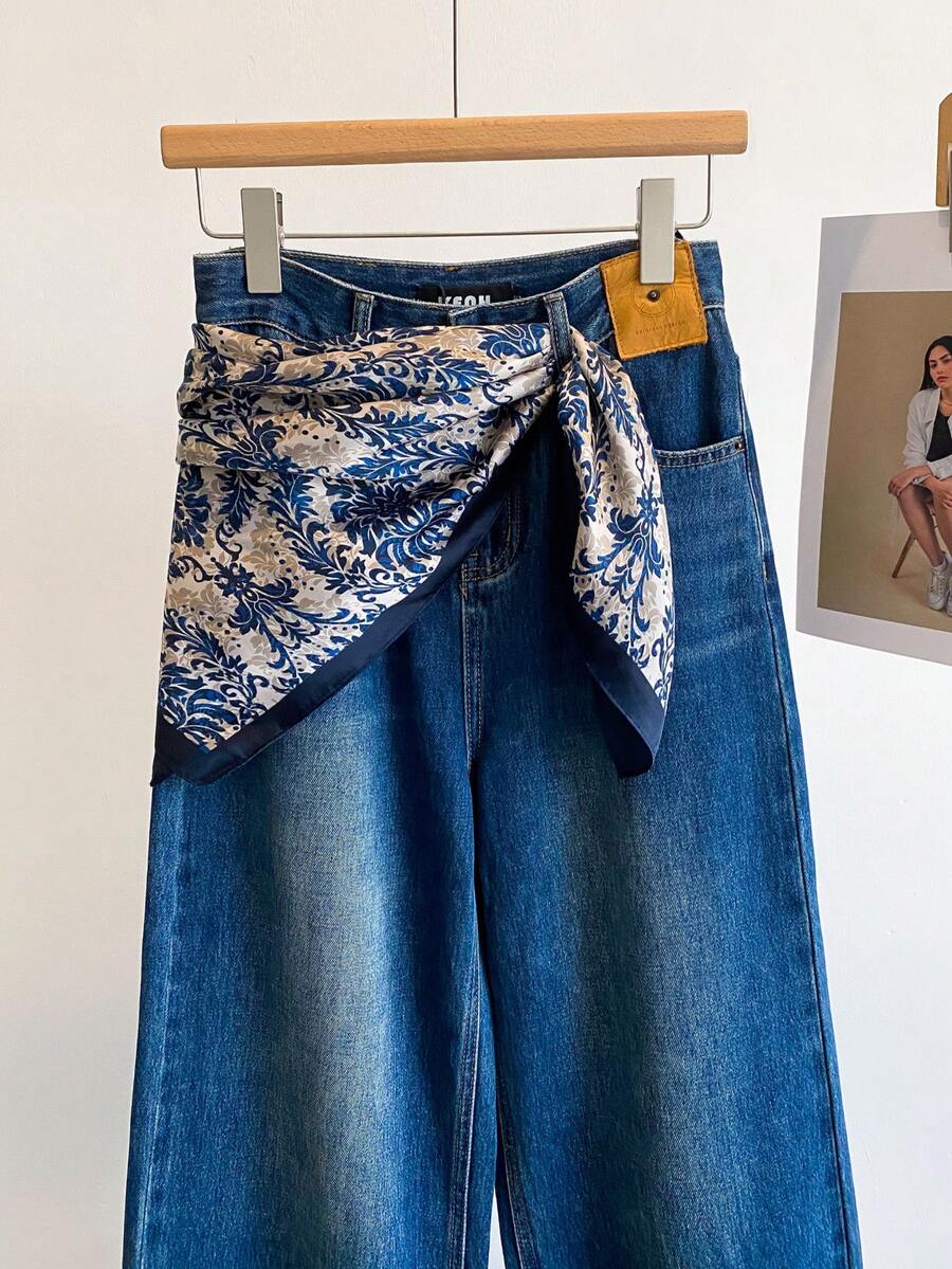 1pc Women's Blue Scarf, European & American Style Casual Bandana Headscarf 27.6in/70cm Square Neckerchief, Decorative Scarf, Party Gift, Waist Scarf - Blue - View 1