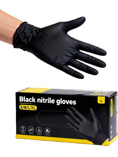 100/50-Piece Black Disposable Nitrile Gloves, Waterproof, Household Cleaning Gloves, Suitable For Kitchen Cleaning, Pet Care, Hair Dyeing, Bathroom Cleaning, Nail Art, And Tattooing, Multi-Purpose, Suitable For Both Hands, Suitable For Use In The Kitchen, Bedroom, Living Room, Office, Outdoors, Search, Christmas, Thanksgiving, Mother's Day, Painting, Gardening, Cooking, Cups, Gifts, Search (Bagged)