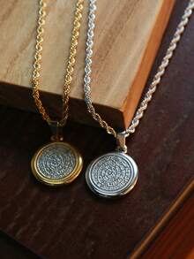 1件18K镀金圆形吊坠项链，男士复古风格扭链项链，适合作为节日礼物 - Necklace - 查看 2