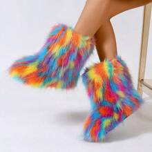 Women's Faux Fur Boot Furry Fluffy Round Toe Suede Winter Comfy Plush Warm Short Outdoor Indoor Flat Shoes Mid-Calf Boots Fashion Boots - Cailan - Xem 5