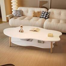 1X Living Room Low Table Coffee Table, Double-Layer Storage Table With Cloud Shaped Tabletop - Multicolor - View 1