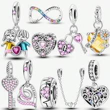 1 件粉色宝石心形锁，心形宝石向日葵 S925 纯银吊坠，适合手链/项链 DIY 礼物 - 彩色 - 查看 2