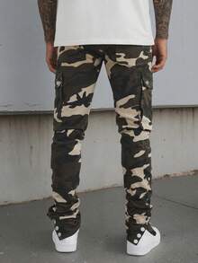 Modcrash Men's Street Wear Camouflage Loose Cargo Pants, Men's Street Retro Straight Tube Large Pocket Cargo Pants, The Design Of Camouflaged - Army Green - View 5