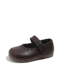 Infant Flat Shoes, Round Toe, Hook And Loop Closure, Comfortable & Versatile Square Toe Leather Shoes - Brown - View 6