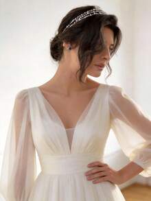 1 pièce Serre-tête élégant en perles et strass, accessoire de coiffure à la mode à plusieurs niveaux pour mariée, décoration de coiffure de mariage - Multicolore - Voir 2