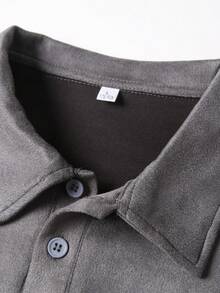 1pc Men's Dark Grey Polo Shirt, Single Button Collar Design, Soft Fleece Fabric, Casual Style, Slim Fit, Suitable For Commuting And Weekend Gatherings - Dark Grey - View 8