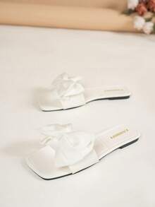 Women's Flat Sandals, Versatile Black Bow Casual Open Toe, 2025 Summer New Casual Beach Shoes, Outdoor Plastic Slippers - White - View 5