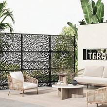 Pantalla de Privacidad Metálica de 74" Alto x 47.2" Ancho con Soporte, Panel Divisor de Habitación Decorativo Exterior, Partición de Patio Libre para Terraza, Balcón y Jardín, Uso Dual Interior y Exterior - Estilo 2 - Ver 7