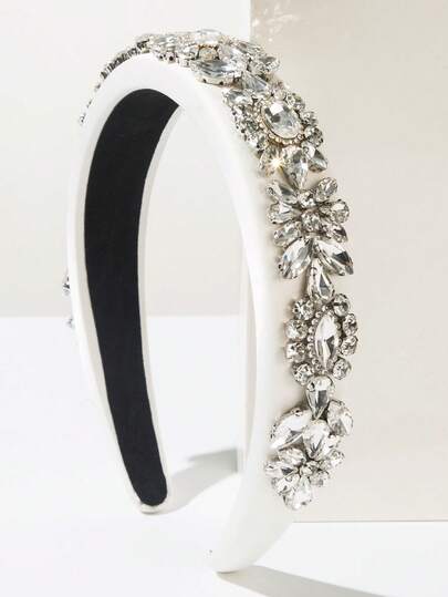 1pc Solid Color Satin Fabric Sponge High Crown Retro European & American Style Women Headband, Luxurious Rhinestone Decor, Elegant & Glamorous For Banquet Party Hair Accessories