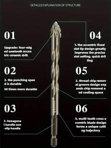 3pcs Carbon Steel Drill Bit Set, 6mm+8mm+10mm 4-Flute Eccentric Saw Tooth Drill Bits For Metal, Stainless Steel, Ceramic, Concrete, Glass, Tile, Marble - Multicolor - View 4