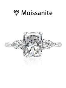 1pc Women's Wedding Ring, Lili Song Ring, 2.3g 925 Sterling Silver, 2 Carat Moissanite, Bohemian Palace Style, Engagement, Wedding, Anniversary, Valentine's Day Gift, Comes With Moissanite Certificate And Elegant Gift Box - Silver - View 11