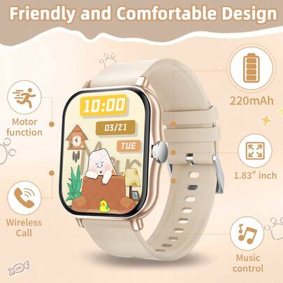 2025 New 220mAh Battery Smart Kids Watch, Suitable For Children And Teenagers, 1.83" HD Full Touch Screen, Support Phone Dialing/Answering, Pedometer, Calorie Counting, Multiple Sports Modes, Message & Call Reminder, Multi-Functional Smart Watch, Sports Smart Watch, Compatible With Android/IOS, Holiday & Birthday Gift