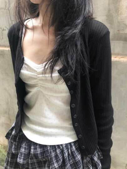 Minimalist Ribbed Button Up Casual Cardigan, Versatile & Slimming, Korean Style, Spring/Summer