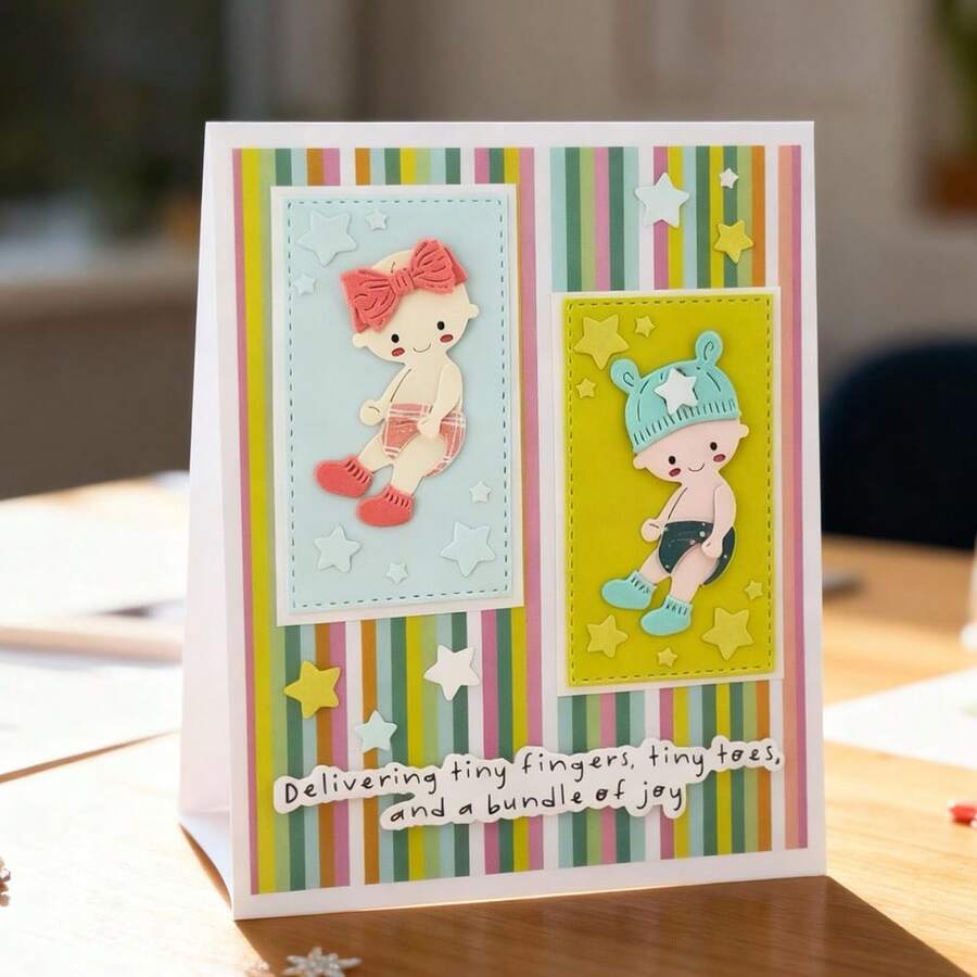 创意婴儿金属切割模具，DIY剪贴簿相册和压花模板，贺卡制作工具，卡片纸切割工艺品，礼品卡制作模板模切。 - 銀色 - 查看 1