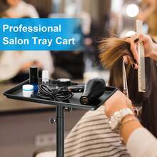 Carro de bandeja para salón con altura ajustable, bandeja rodante de aluminio para tatuajes, con soporte para secador de pelo, ideal para salones de tatuajes, peluquerías y centros de masajes. - Negro - Ver 10