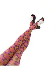 Women Sheer Tights Control Top Pantyhose Y2k Tie Dye Mesh Tights Fishnet Sockings Leggings - 粉色 - 查看 6