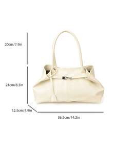 1pc Women's Large Capacity Handbag, PU Leather Shoulder Bag, Casual Classic Minimalist Designer Business Style Bag, Fashion Ladies Commuter Bag, Black, White, Brown, Silver - Beige - View 6