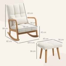 Rocking Chair With Footrest, Rocking Chair With Fleece Cover, Armrests, High Back, Wooden Glides, Upholstered Rocking Chair, Reclining Chair, Nursing Chair For Living Room, Bedroom, White - Apricot - View 3