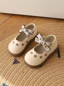 1双女童花朵蝴蝶结软底童鞋，春秋季 - 杏色 - 查看 3