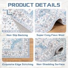 Blue,Area Rug 5x7 Feet Living Room Rug Pink And Blue Bohemian Style Washable Machine-Washable Rug Non-Slip Indoor Rug Foldable Large Size Soft Rug Suitable For Dining Room, Bedroom, Study, And Dormitory - 藍色 - 查看 4