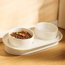 1 bát sứ cho mèo, bát đôi cho chó, bát đựng thức ăn cho mèo, cổ bảo vệ, chống tràn, chống bắn tung tóe, đồ dùng cho thú cưng - 600ml - Xem 5