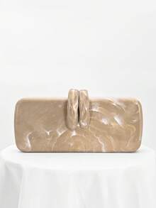 1pc European & American Style Women's Acrylic Evening Clutch Bag, Box Design With Rabbit Teeth Clasp, Handbag/Shoulder Bag For Party, Wedding, Valentine's Day, Random Pattern - Gold - View 4