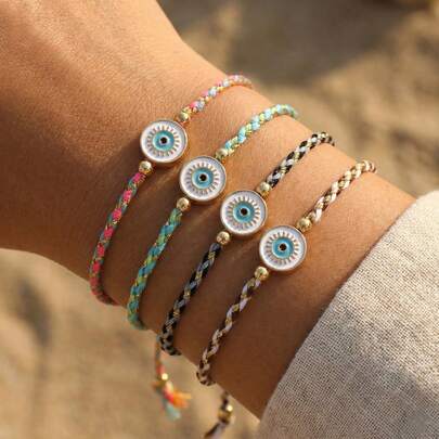 1pc Fashion Minimalist Evil Eye Bracelet, Adjustable Woven Bracelet, Suitable For Daily Commute, Couples, Sisters, Friendship Gift, Birthday Gift, Valentine's Day Gift, Anniversary Gift