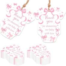 25/50 个粉色蝴蝶结感谢卡，感谢您用充满爱意的卡片环绕我们的宝宝。粉色蝴蝶结主题，性别揭晓派对小礼物（粉色/蓝色可选） - 彩色 - 查看 3